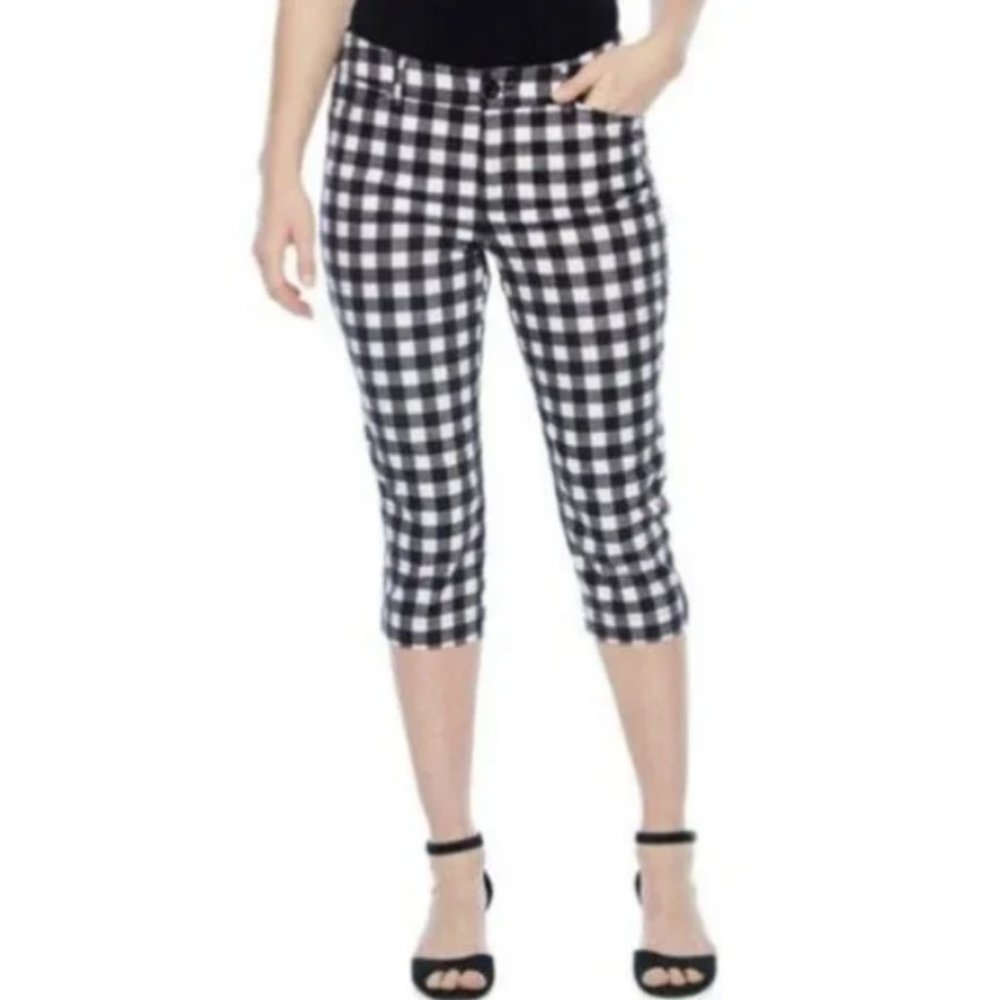 St John's Bay Black & White Gingham Mid-Rise Capri Size 10